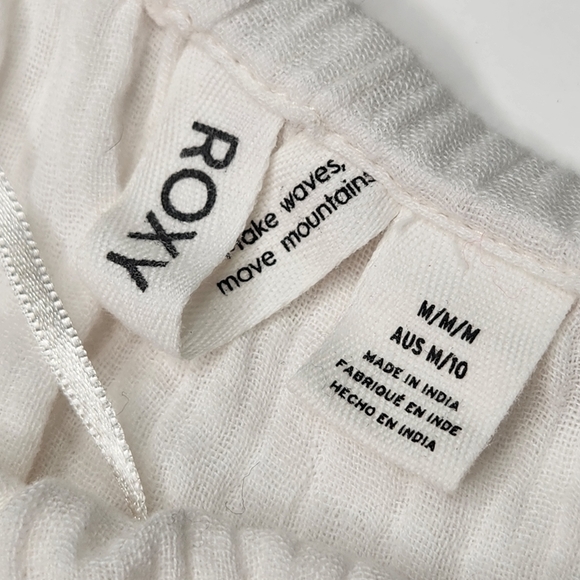 Roxy Crop Top Off the Shoulder 3/4 Sleeve White Bali Shore Gauze Cotton Logo - Picture 5 of 13